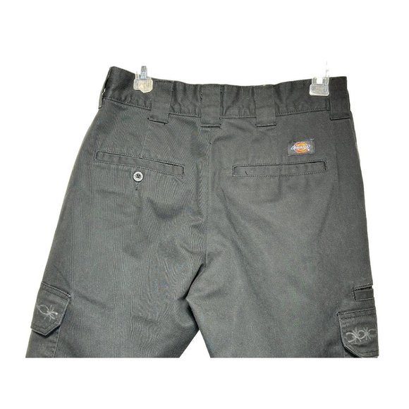 Dickies Custom Cargo Pants 30 x 32 Black with Painted Artwork Flames and Chains - Picture 8 of 16